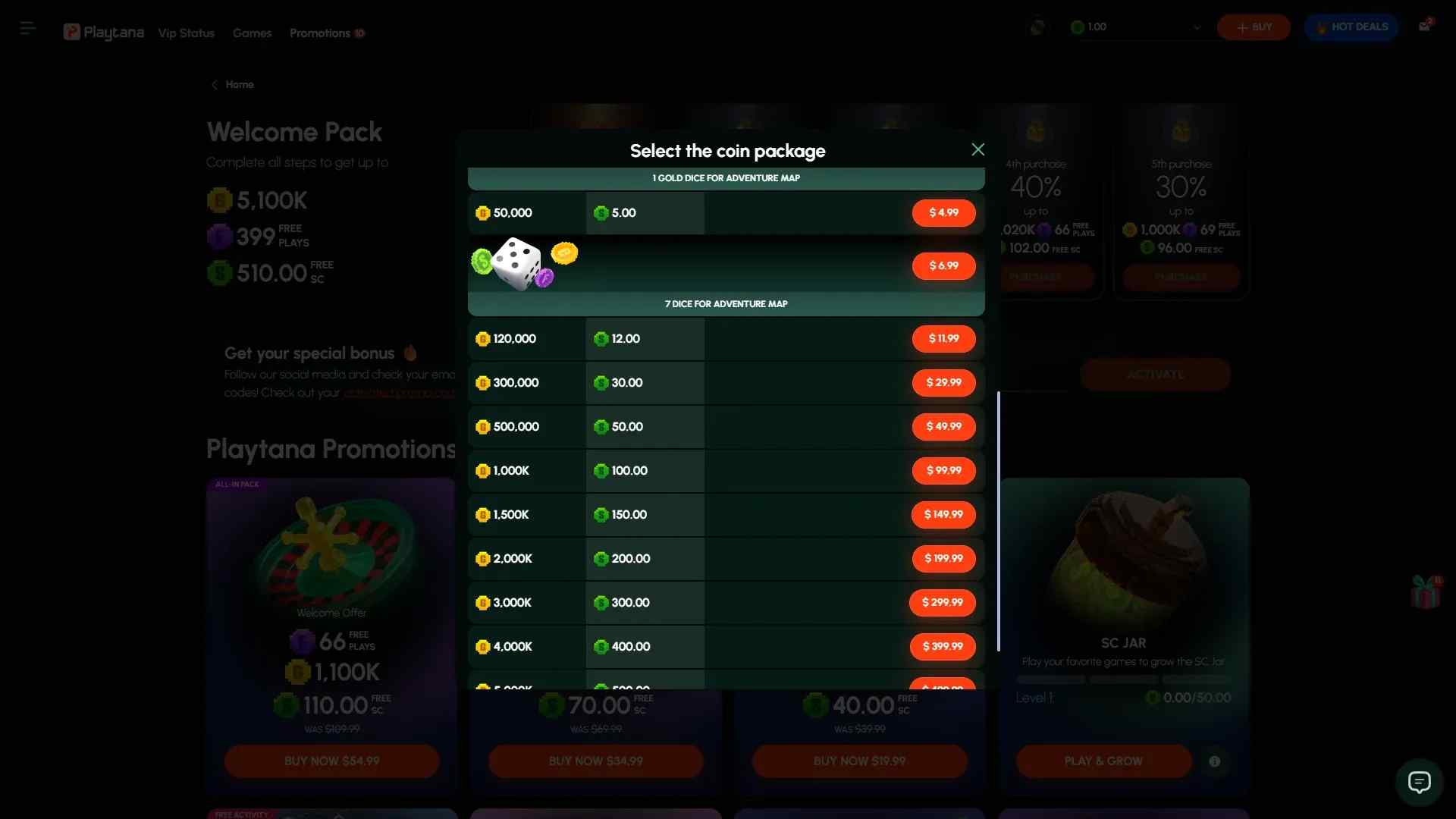 Playtana coin packages